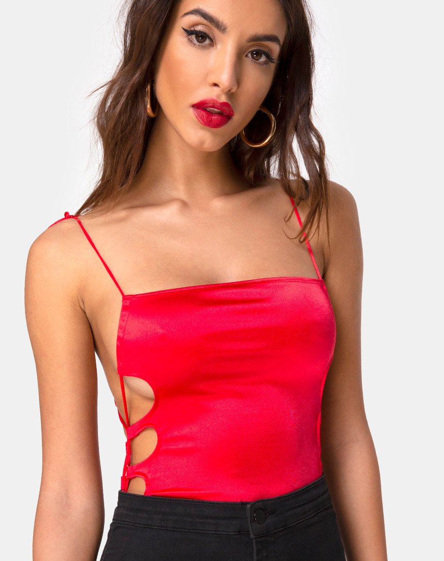 Image of Lati Laced Up Bodice in Satin Red