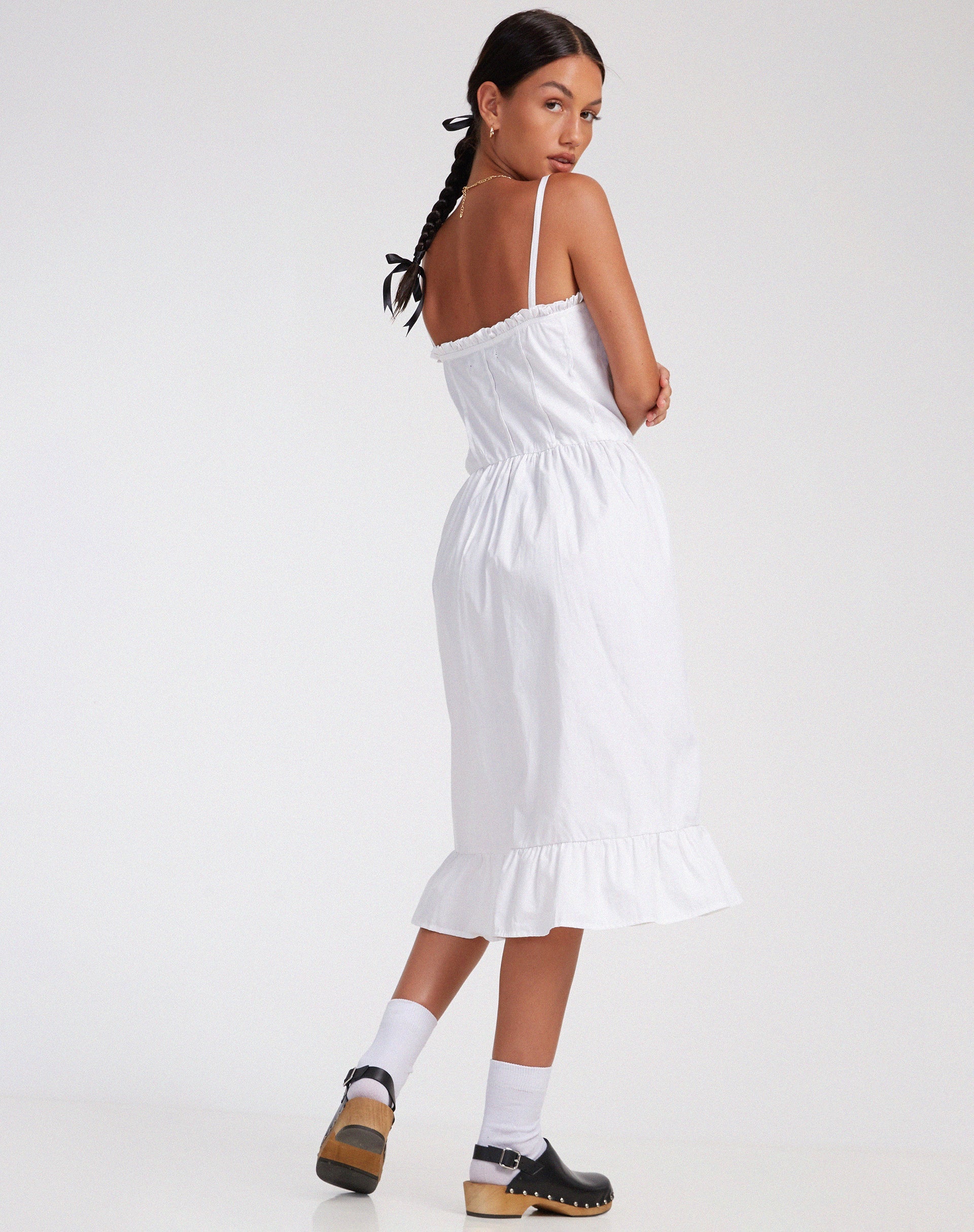 image of Lennox Midi Dress in Poplin White