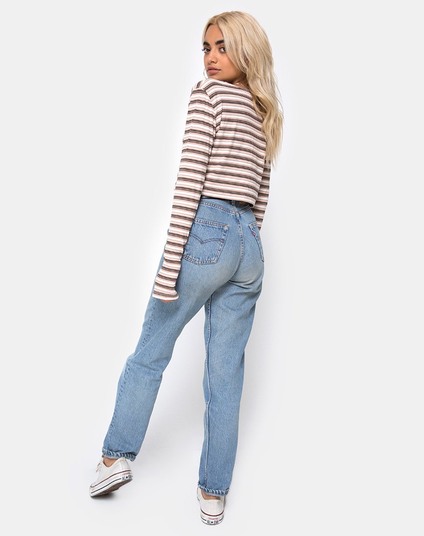 Image of Lesea Crop Top in Rib Stripe Cream Black and Tan