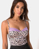 Image of Letta Bodice in Animal Satin with Lilac Lace