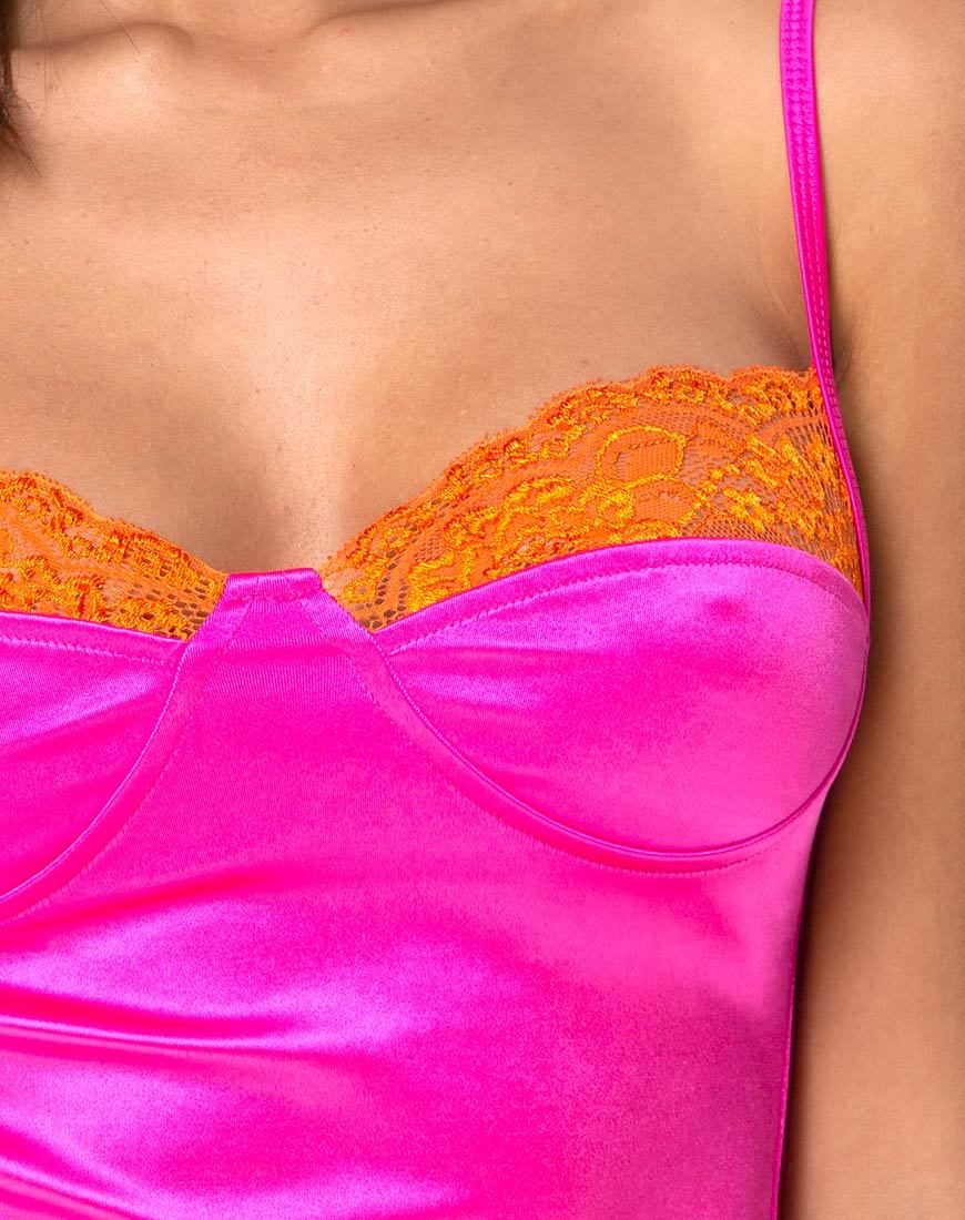 Image of Letta Bodice in Pink with Orange Lace