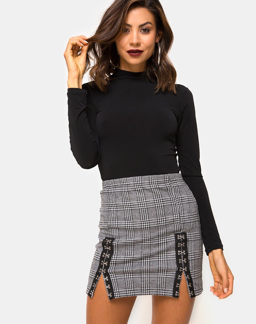 Image of Liga Mini Skirt in Charles Check with Hook and Eye