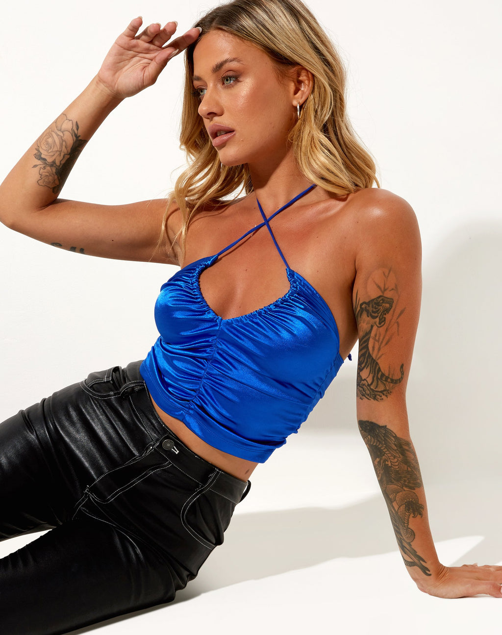 Lily Crop Top in Satin Blue