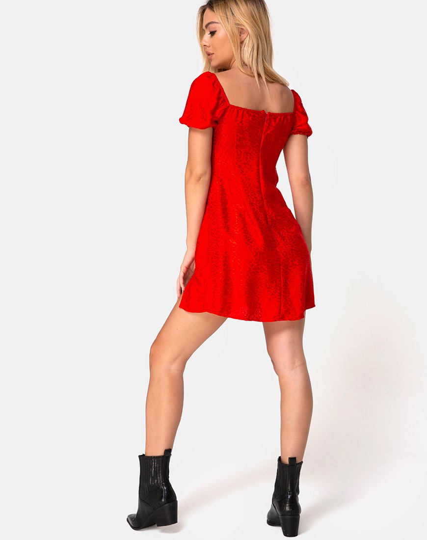 Image of Lonma Dress in Satin Cheetah Red