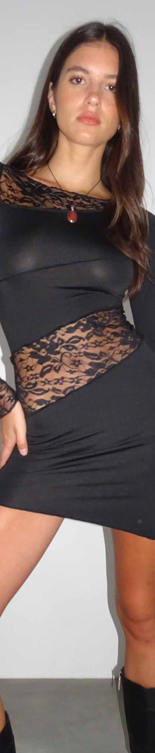 Image of Lumi Mini Dress in Slinky Black with Lace