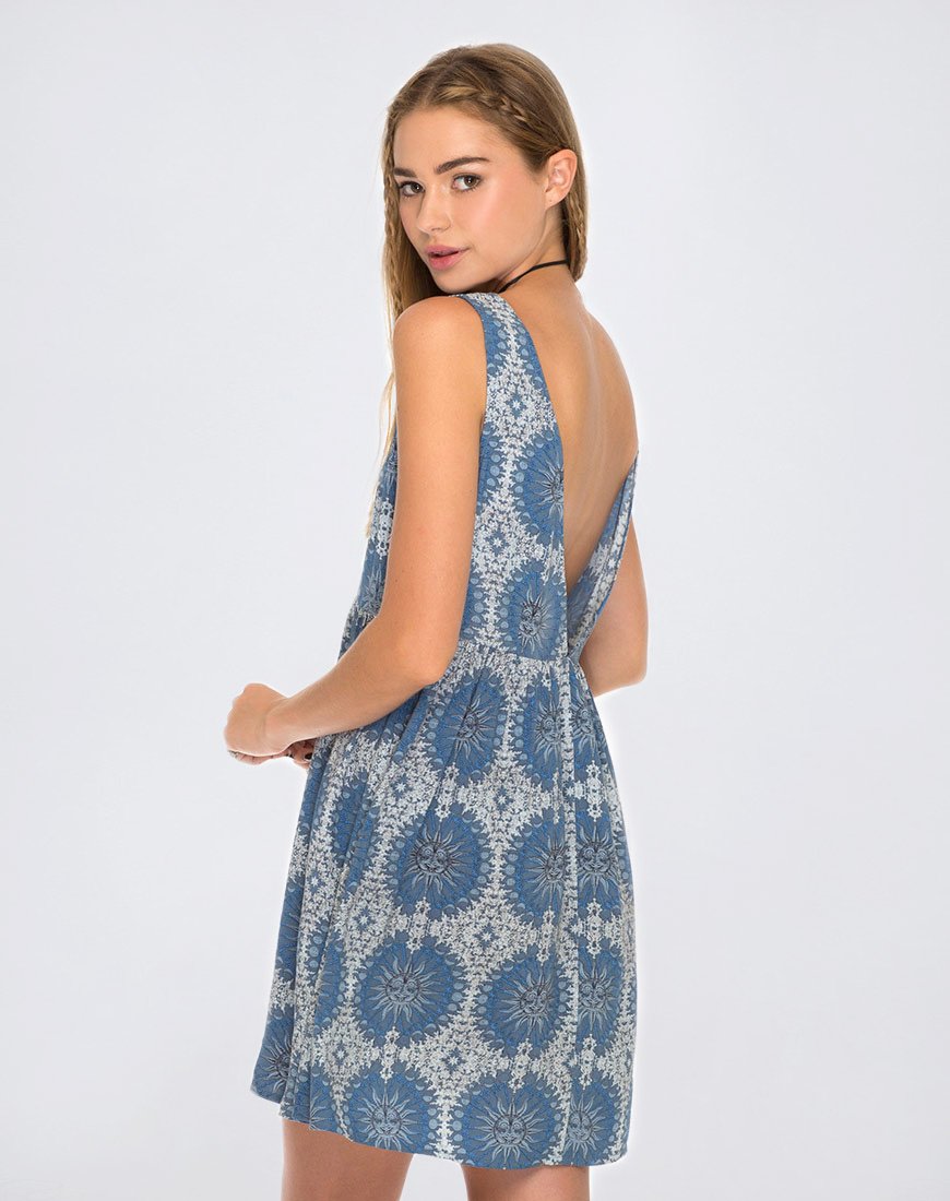 Image of Lyre Dress in Moon Face Blue