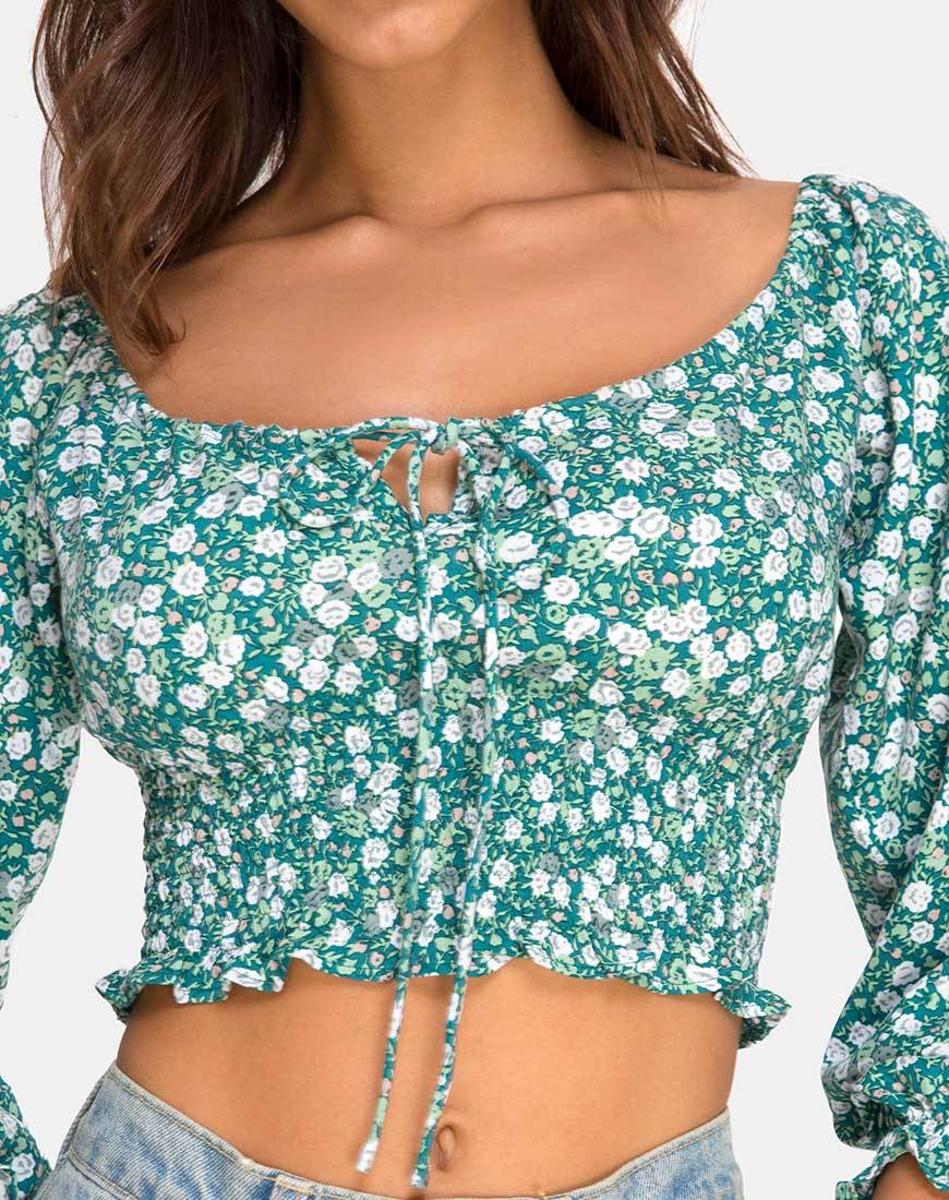 Image of Lancer Crop Top in Floral Field Green