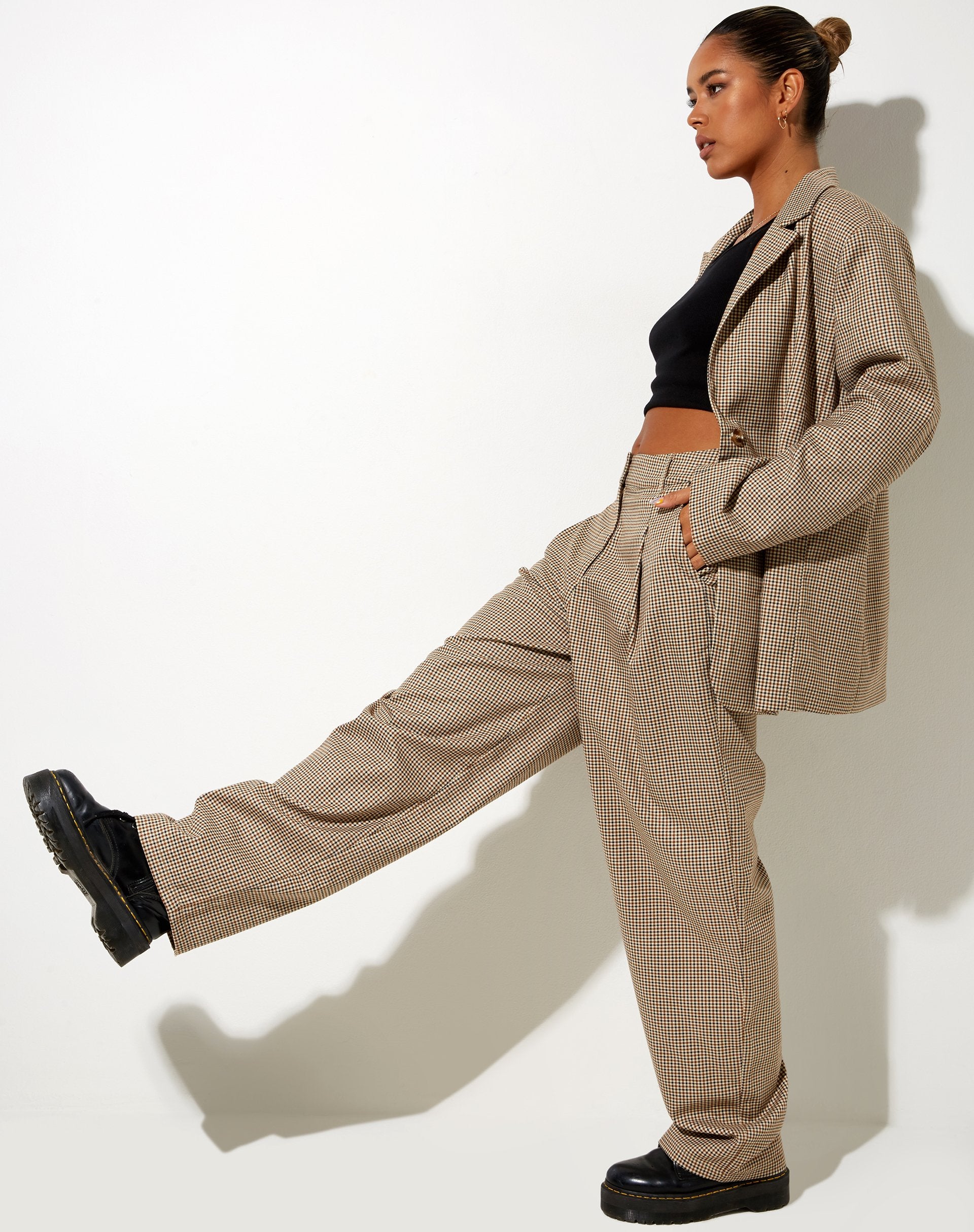 Image of Sakila Trouser in Small Check Brown