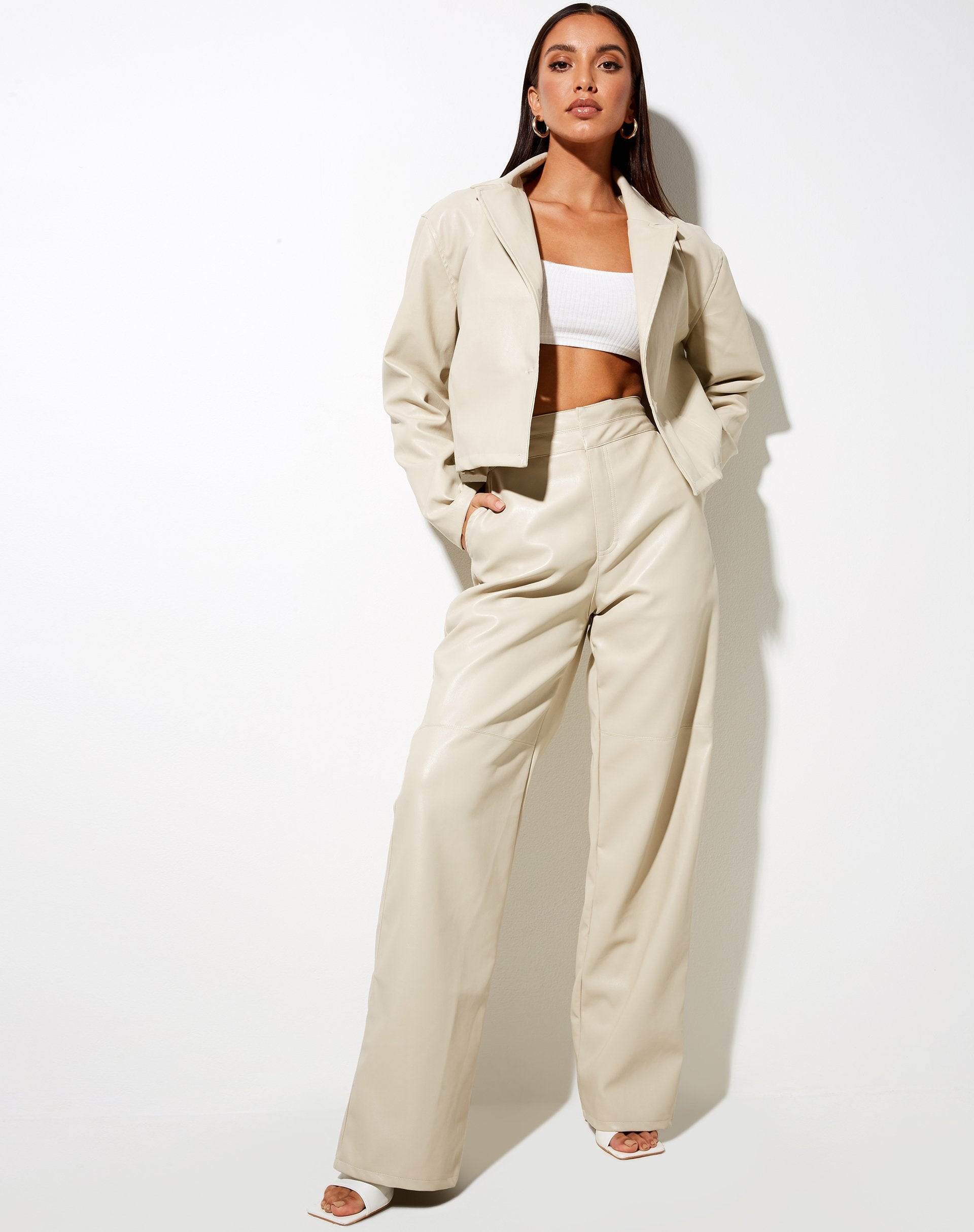 Image of Maja Cropped Blazer in Pu Ecru