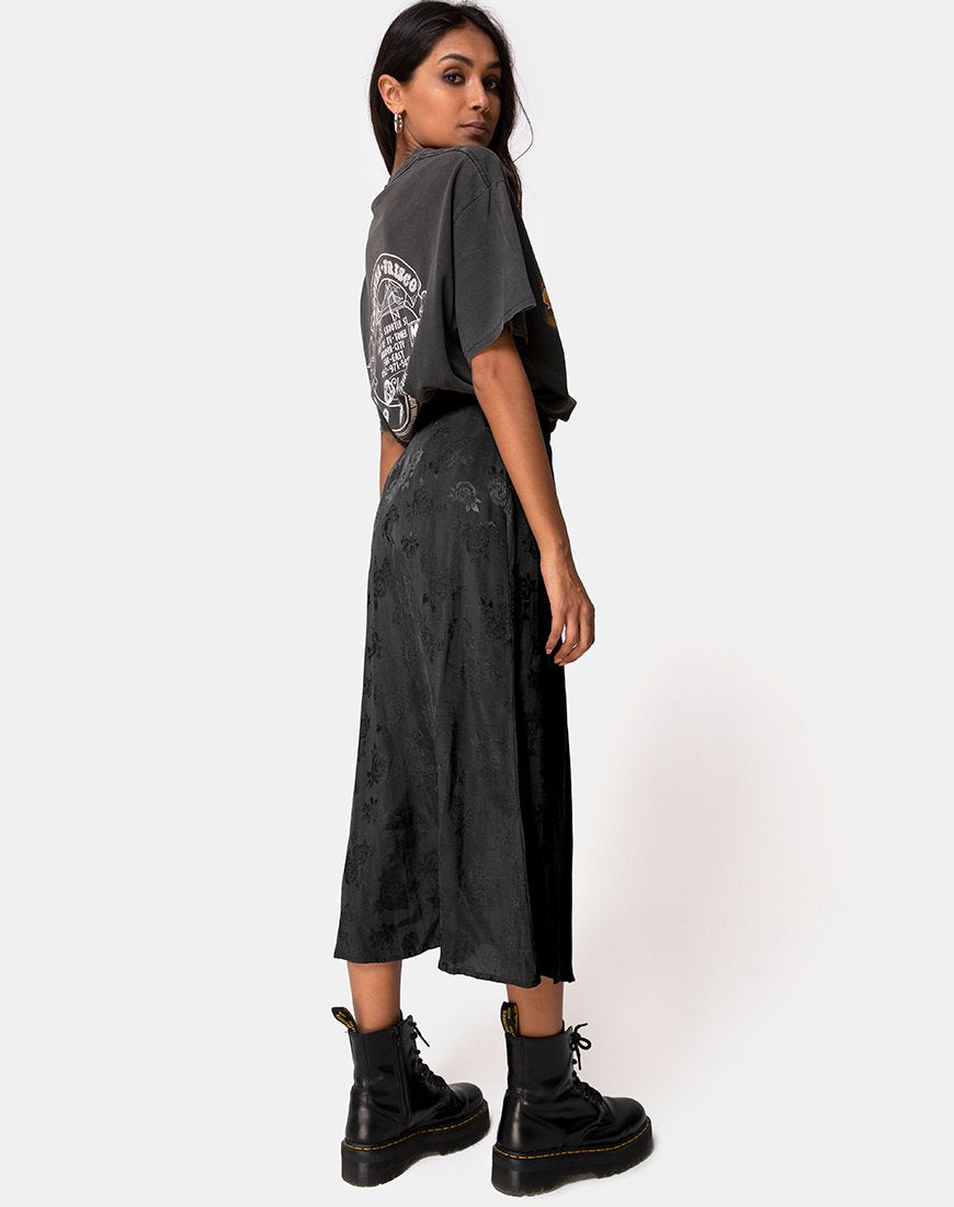 Image of Marni Midi Skirt in Satin Rose Black