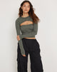 Image of Matea Long Sleeve Crop Top in Duck Green with Yellow Top Stitch