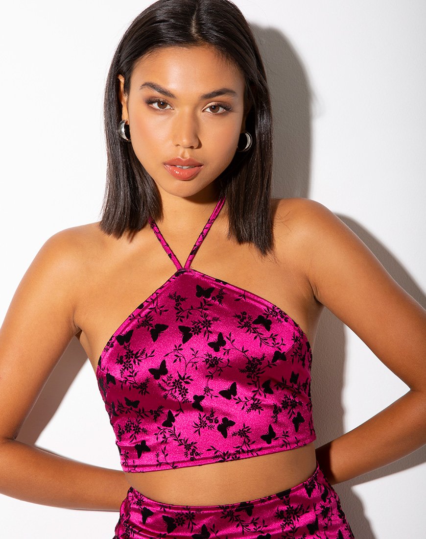 Maudy Crop Top in Butterfly Bloom Pink
