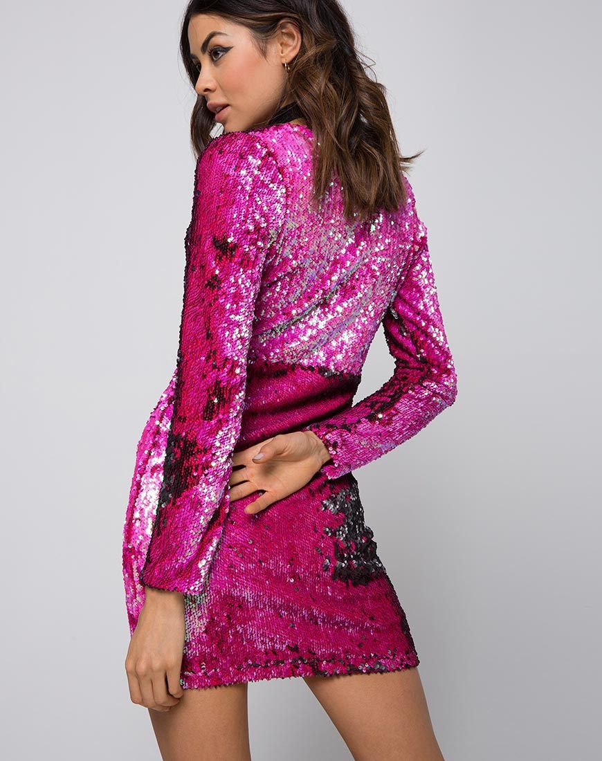 Image of Meli Plunge Dress in Fishcale Sequin Pink