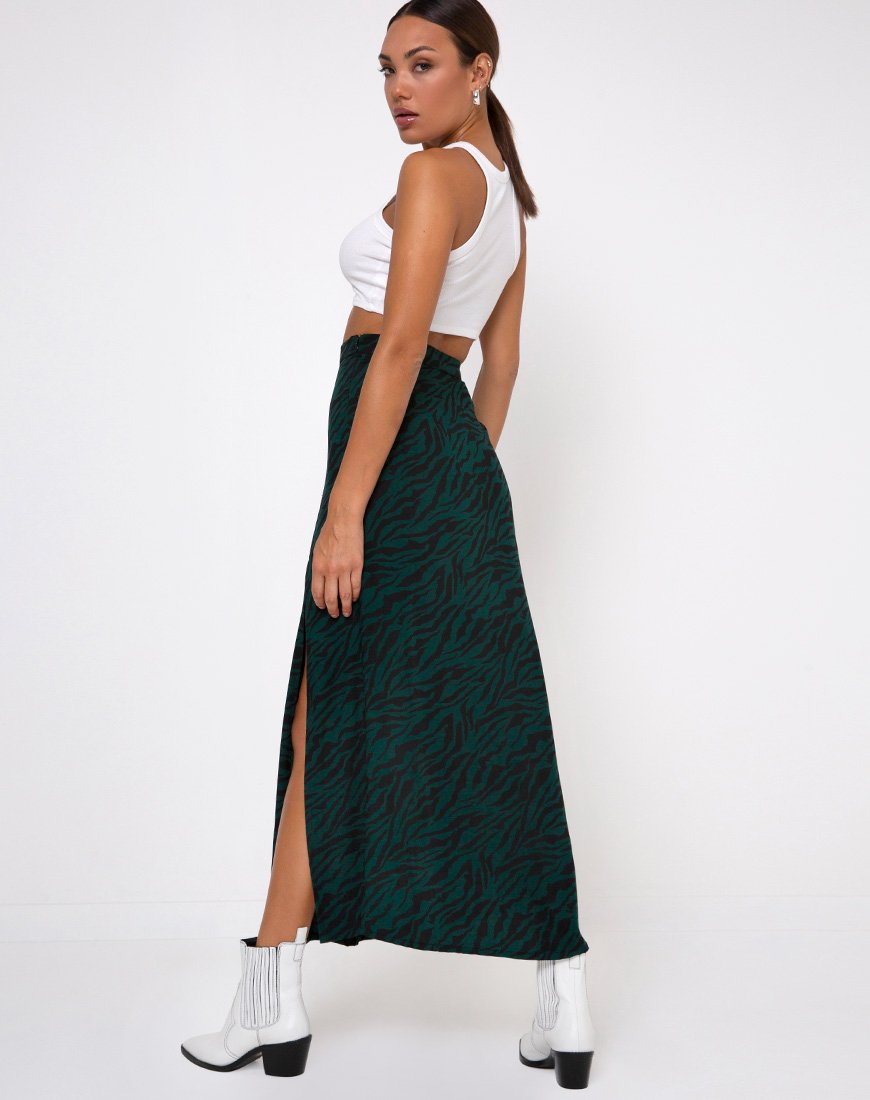 Image of Mica Maxi Skirt in 90s Zebra Forest Green