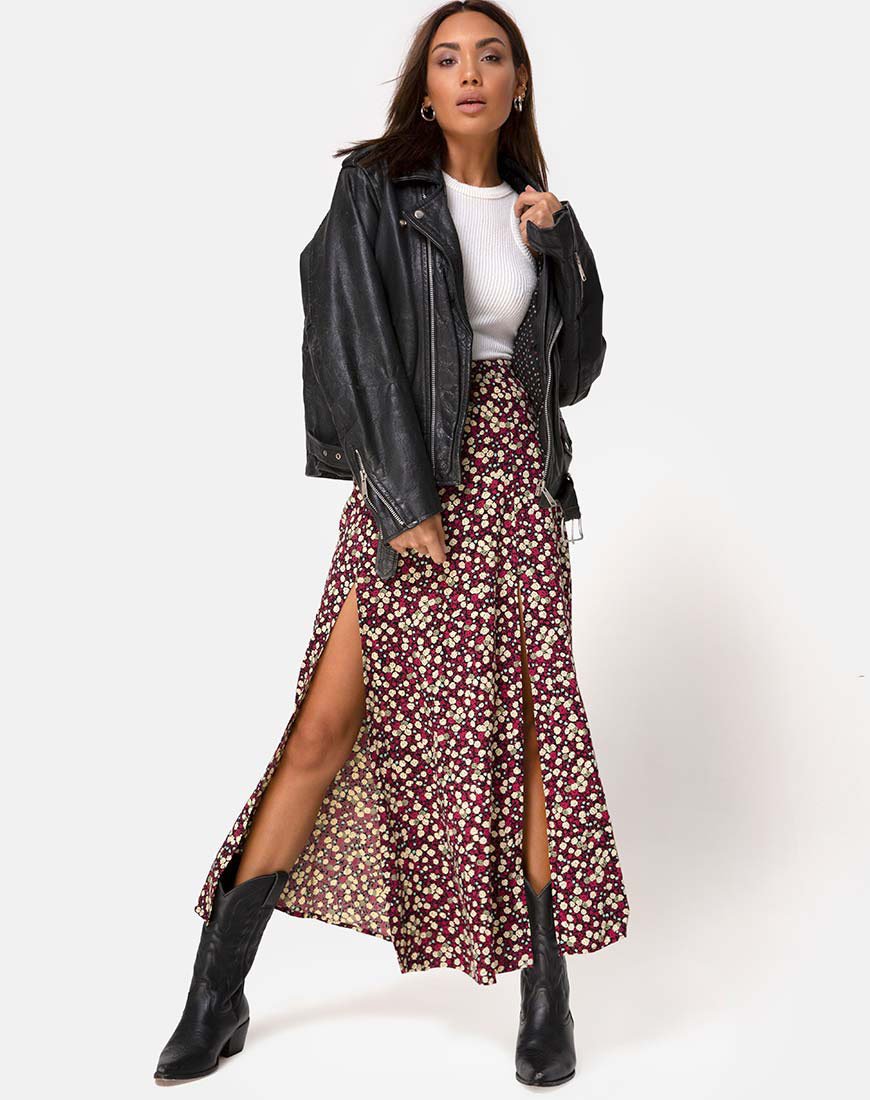 Image of Mica Maxi Skirt in Floral Field Plum