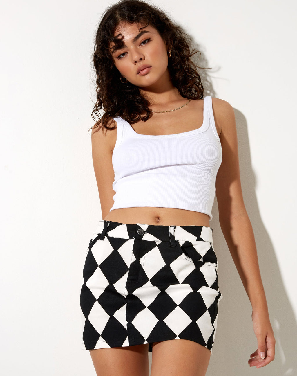 Micro Broomy Mini Skirt in Harlequin Black and White