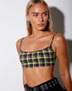 Image of Micro Crop Top in Green And Purple Check