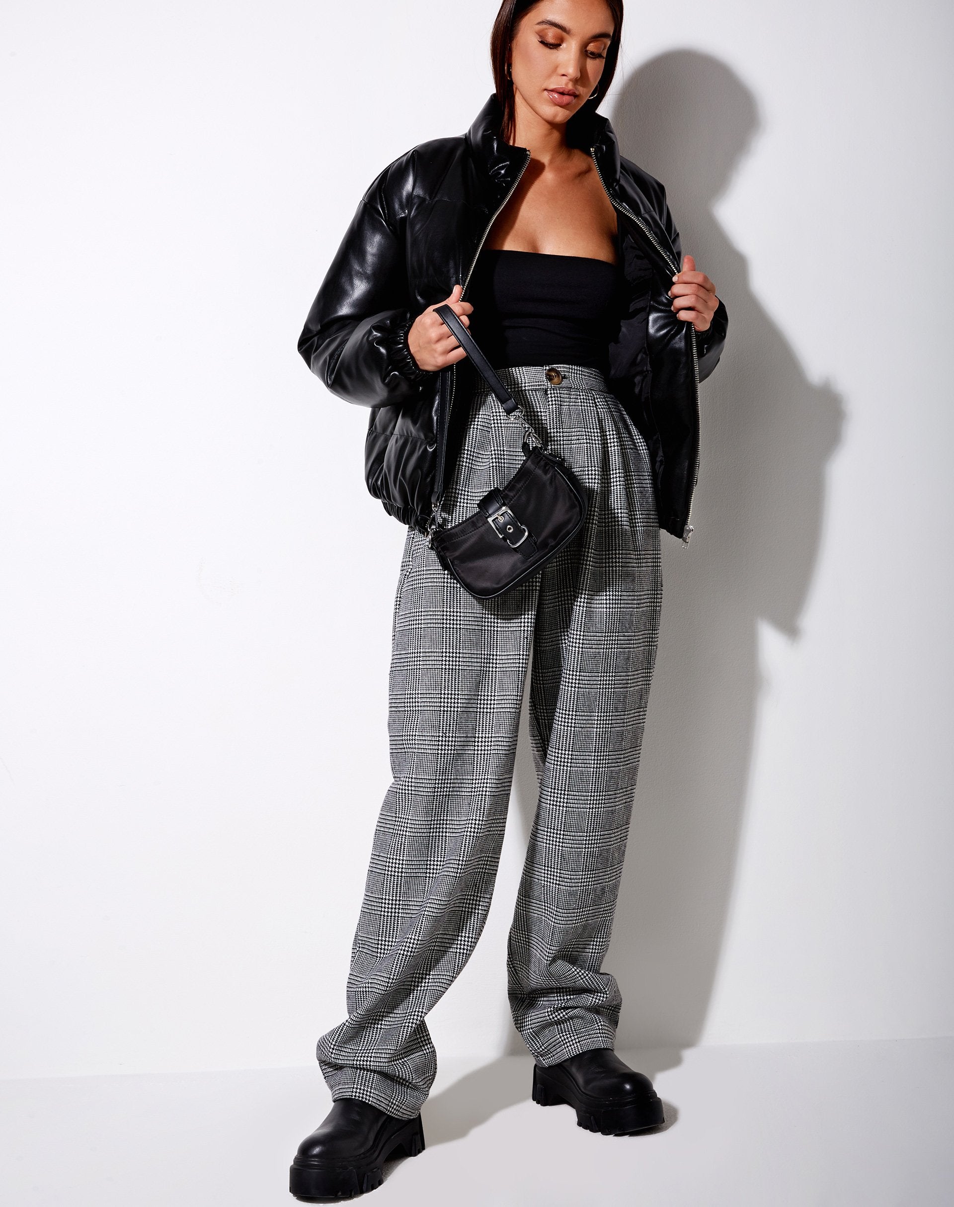 Image of Misha Wide Leg Trouser in Houndstooth Black