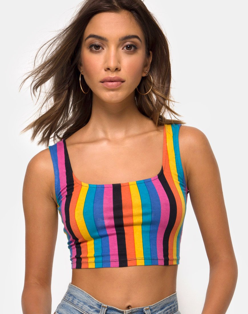 Mucell Crop Top in New Vertical Mixed Stripe