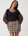 MOTEL X OLIVIA NEILL Pelma Mini Skirt in Check Tan Brown