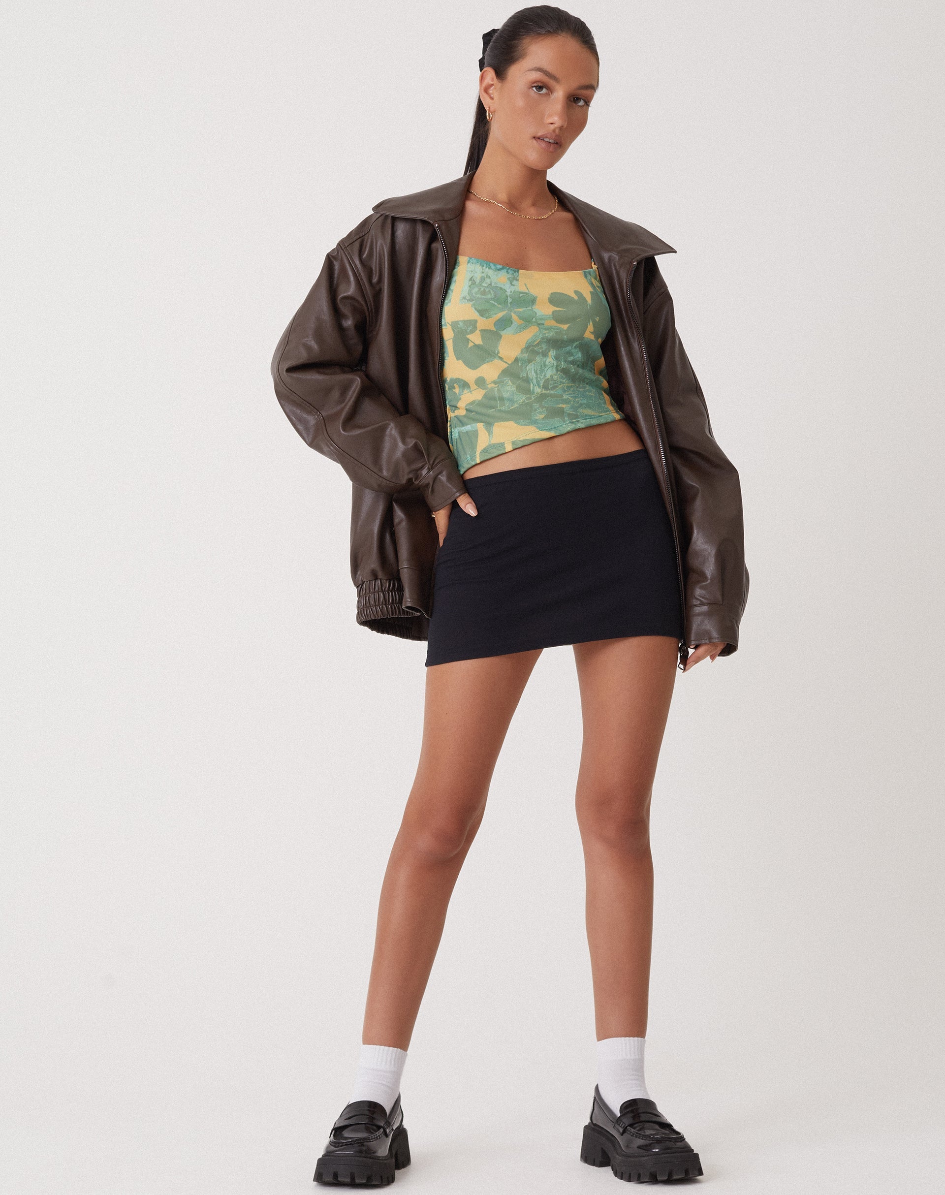 Image of MOTEL X OLIVIA NEILL Asteria Crop Top in Collage Floral Shadow Green