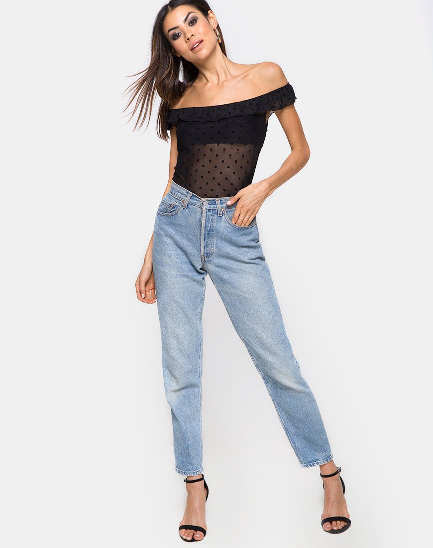Image of Natalia Off The Shoulder Bodice in Polka Net Black