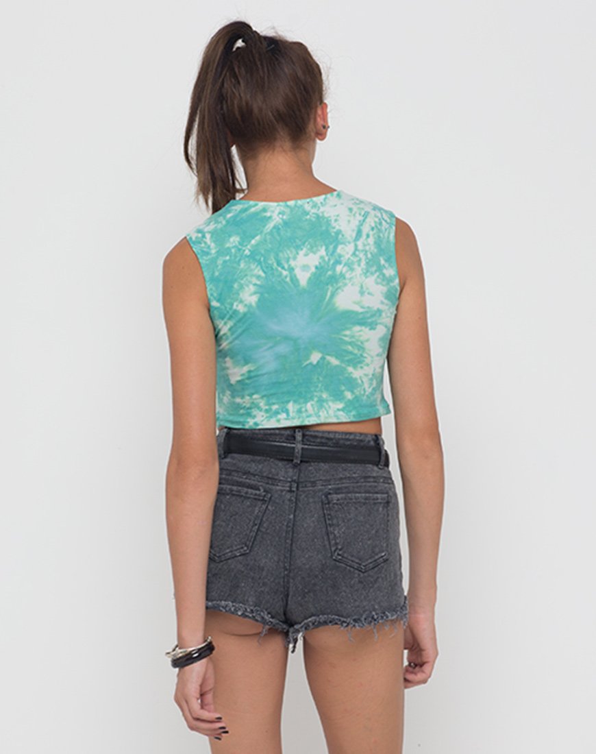 Image of Motel Nel Crop Top Bikini Top in Jumputan Tie Dye Pepermint