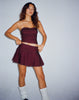 image of Zabini Low Rise Pleated Mini Skirt in Burgundy with Ecru Stitch Detail