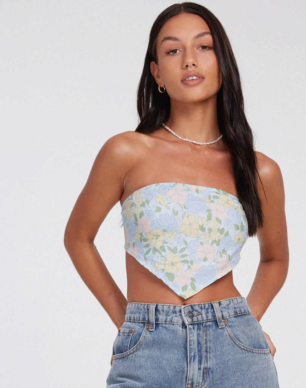 Nolda Crop Top in Washed Out Pastel Floral