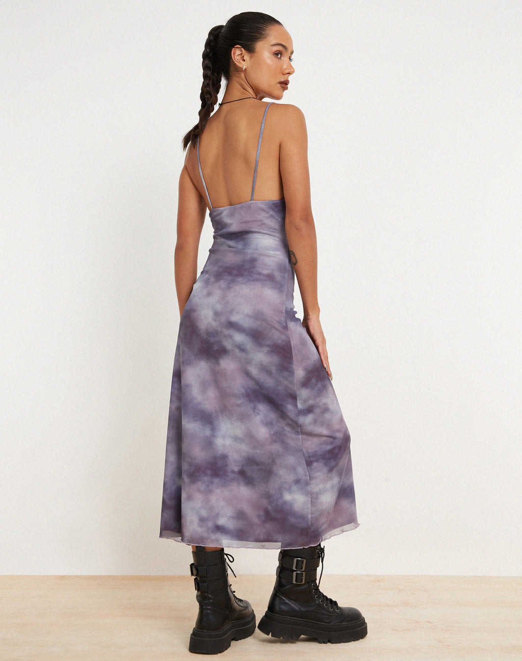 Norishi Printed Mesh Midi Dress in Smokey Gradients Purple