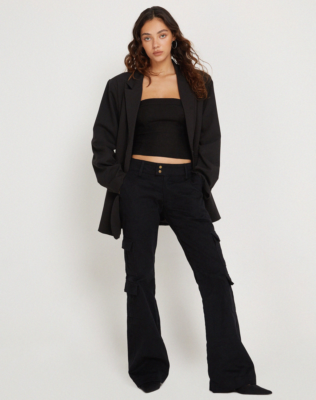 Ol Low Rise Wide Leg Cargo Trouser in Black