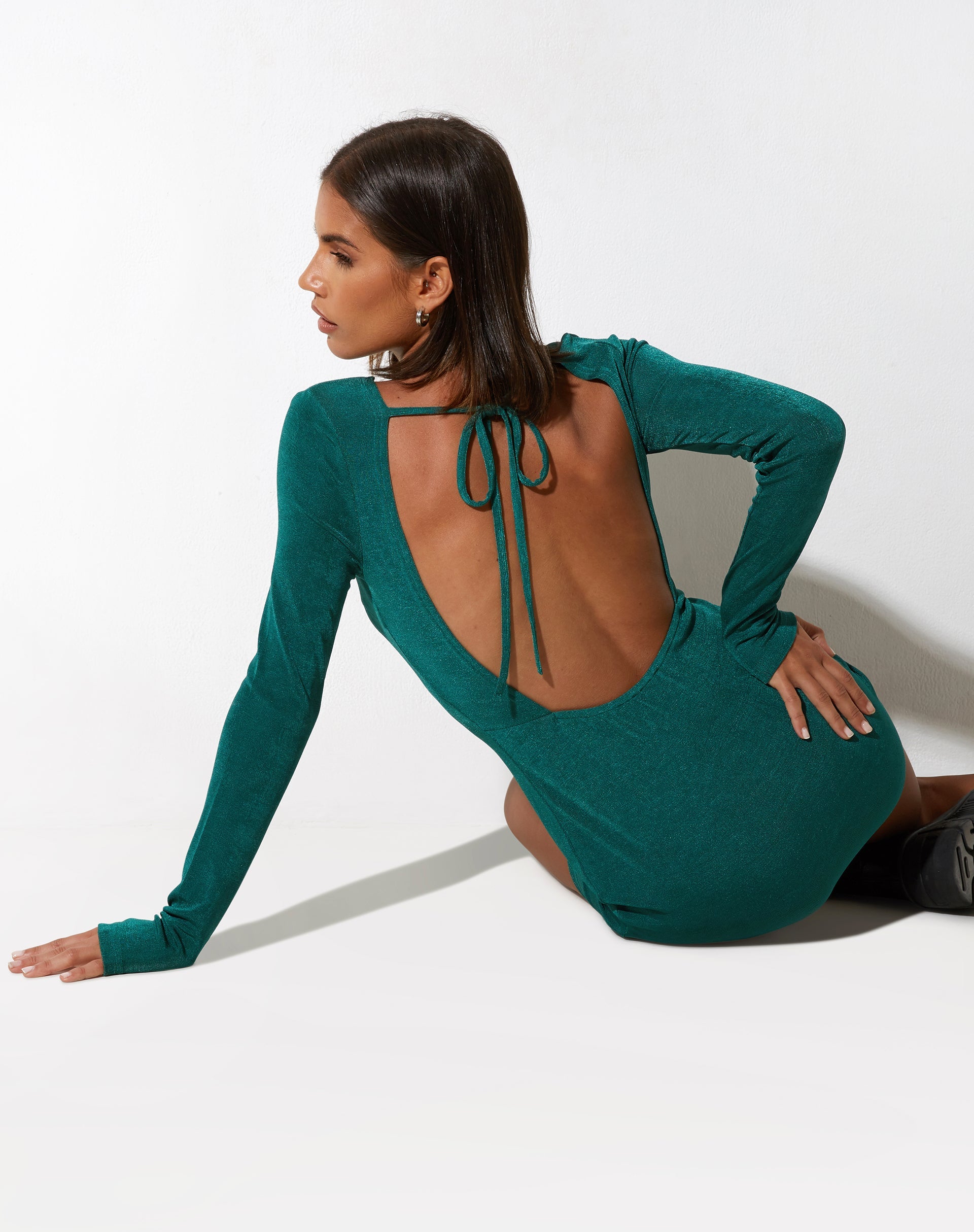 image of Onsa Mini Dress in Crepe Forest Green