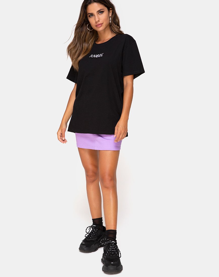 Image of Oversize Basic Tee in Black with Angel Embro