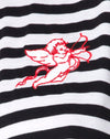 Image of Oversize Basic Tee in Black and White Stripe with Cherub Embro