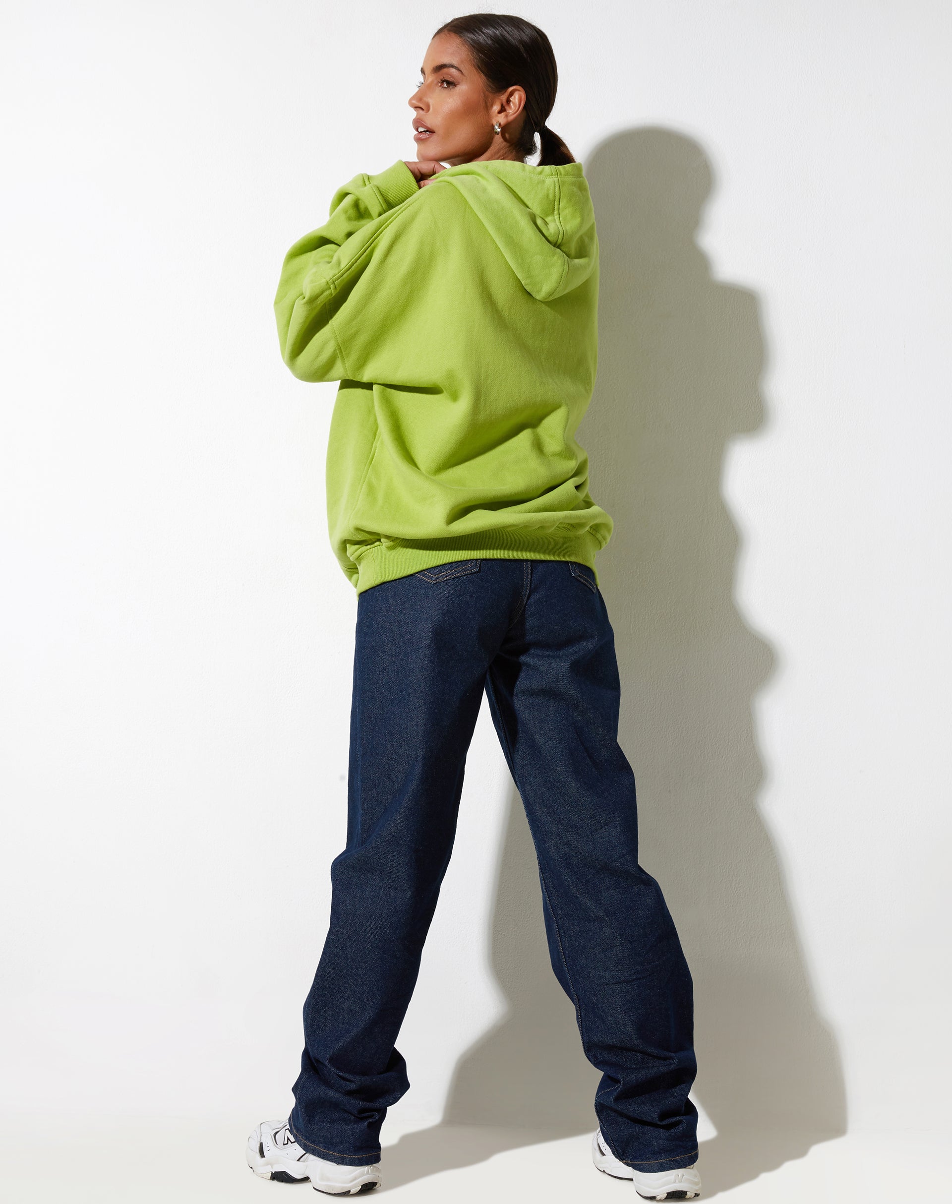 image of Oversize Hoodie in Leaf Green Different Embro White