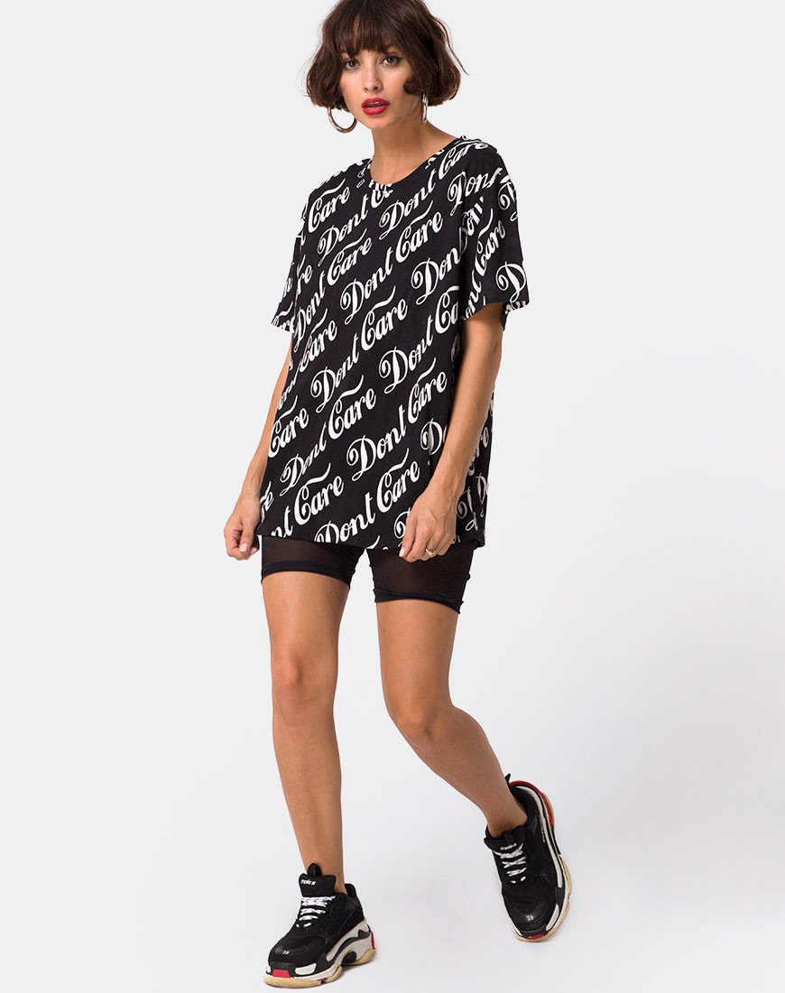Image of Oversize Basic Tee in Black Don’t Care Full Print by Mote