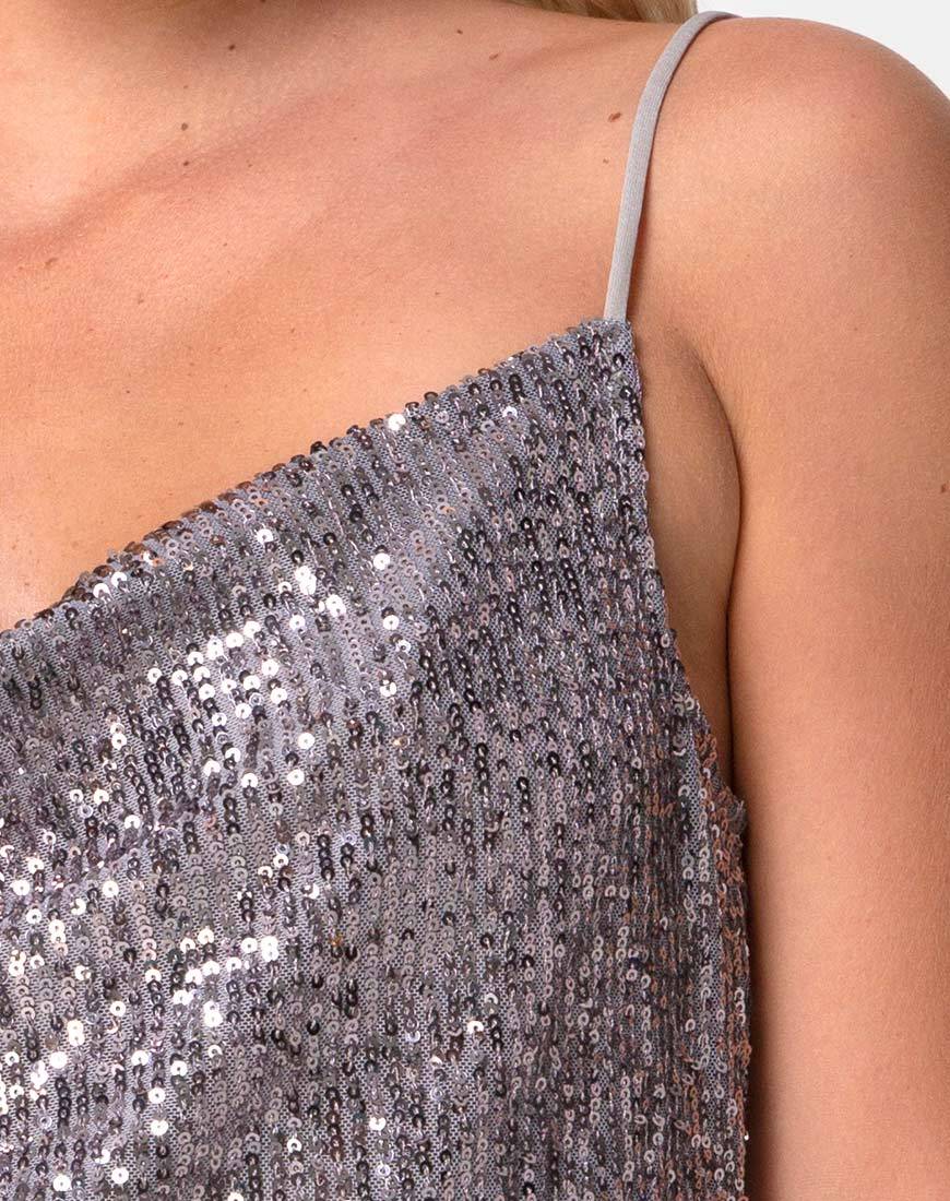 Image of Paima Strappy Top in Drape Net Sequin Silver