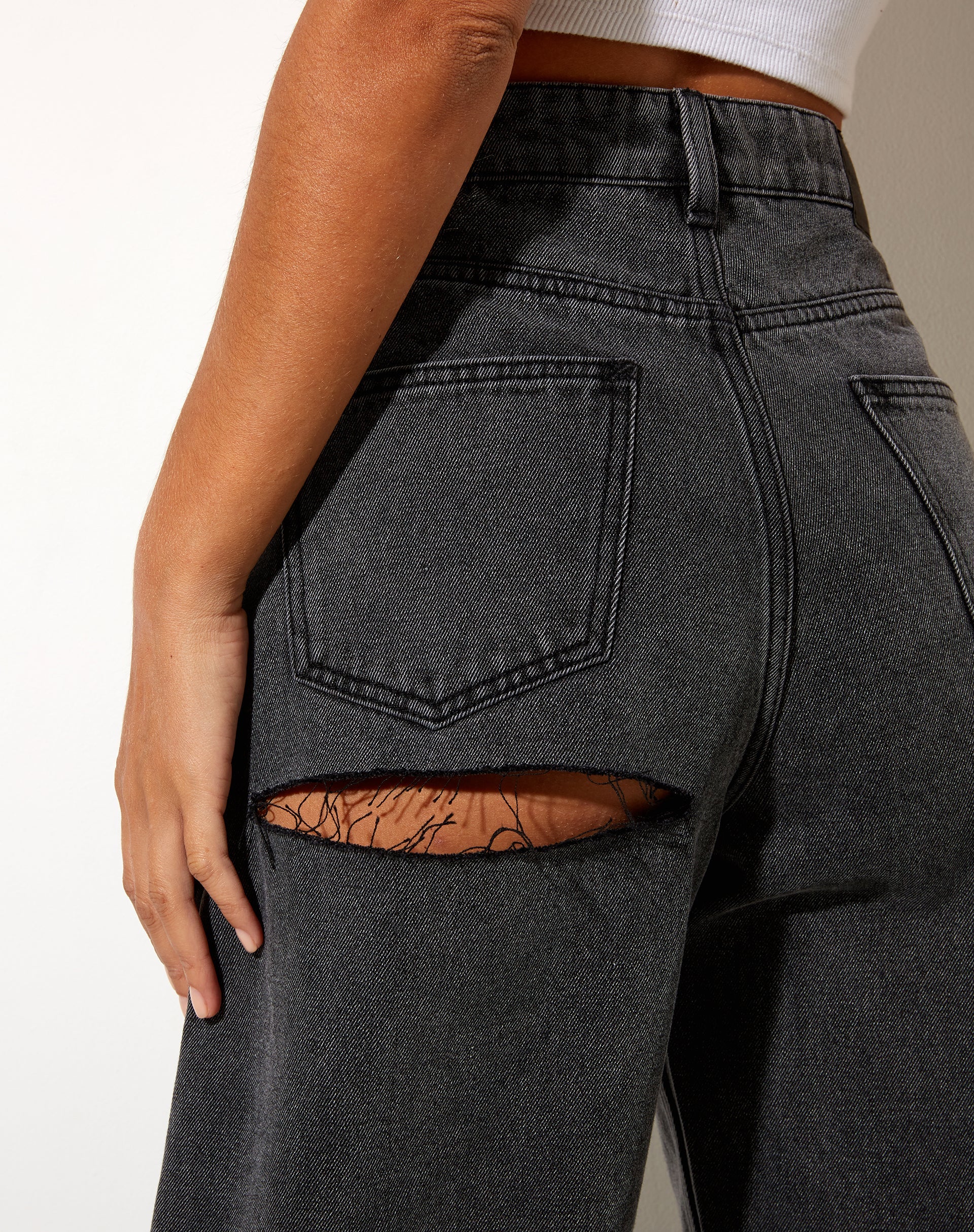 Image of Bum Rips Parallel Jeans in Black Wash