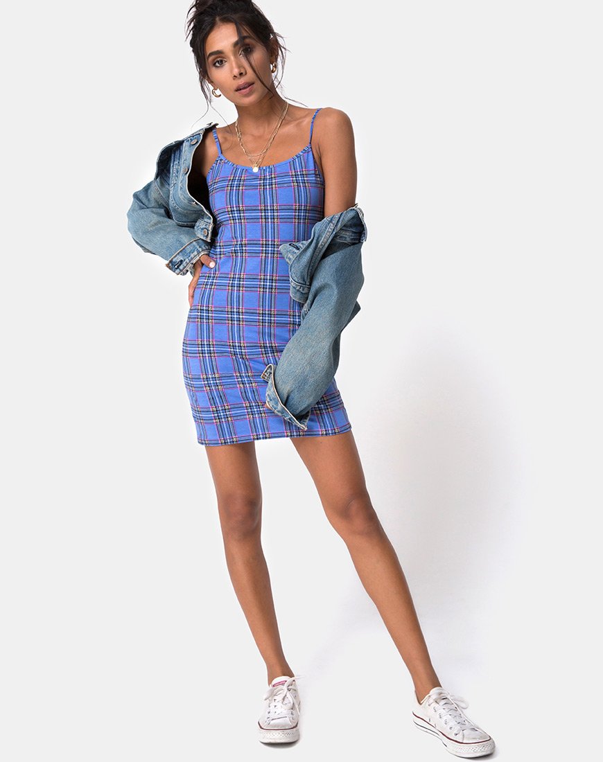 Image of Piper Bodycon Dress in 90S Check Blue Pink