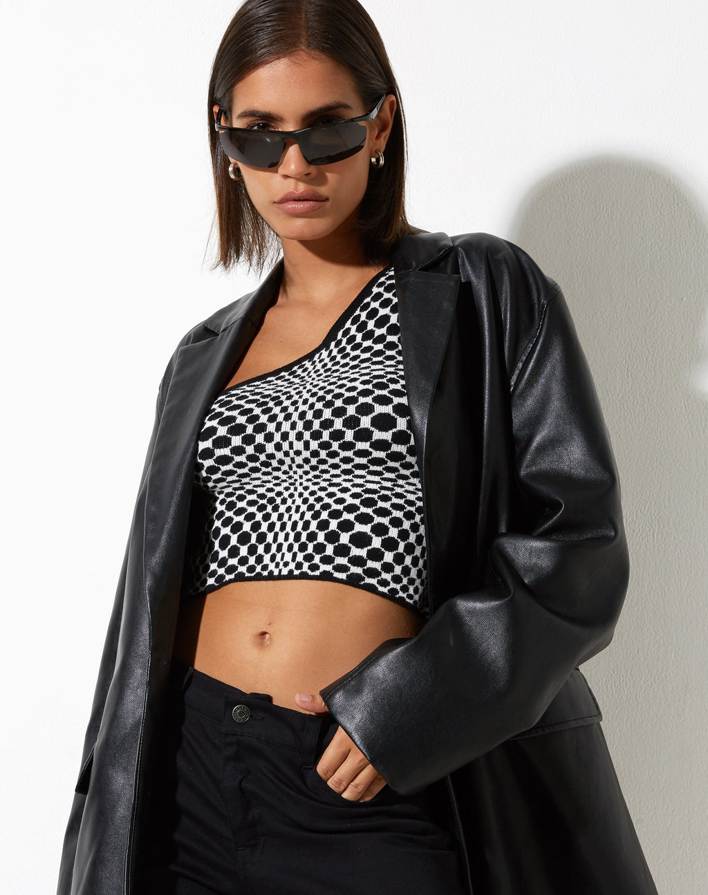 Pipon Crop Top in Optic Monochrome Square Black and White