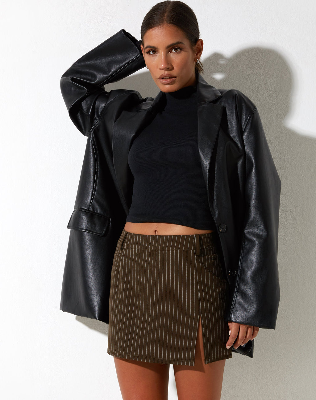 Pita Mini Skirt in Pinstripe Brown
