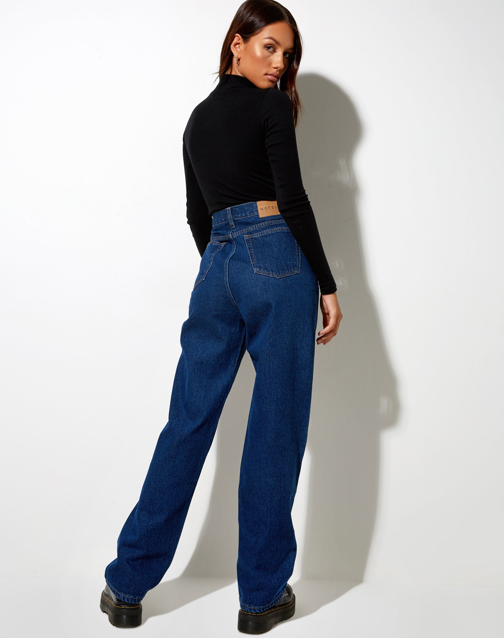 Image of Pleated Jeans in Indigo Blue