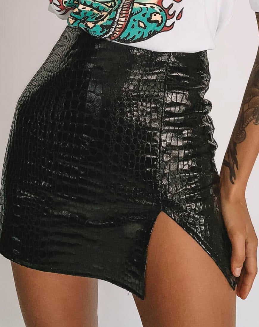 Wren Mini Skirt in PU Croco Black
