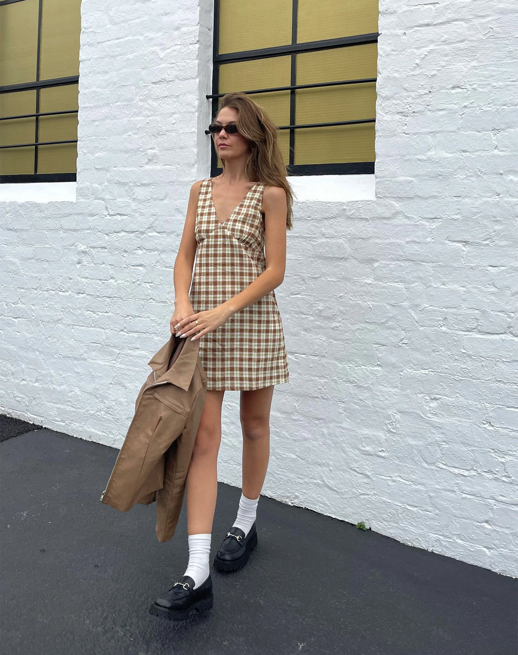 Eluned Day Dress in Yellow and Brown Check