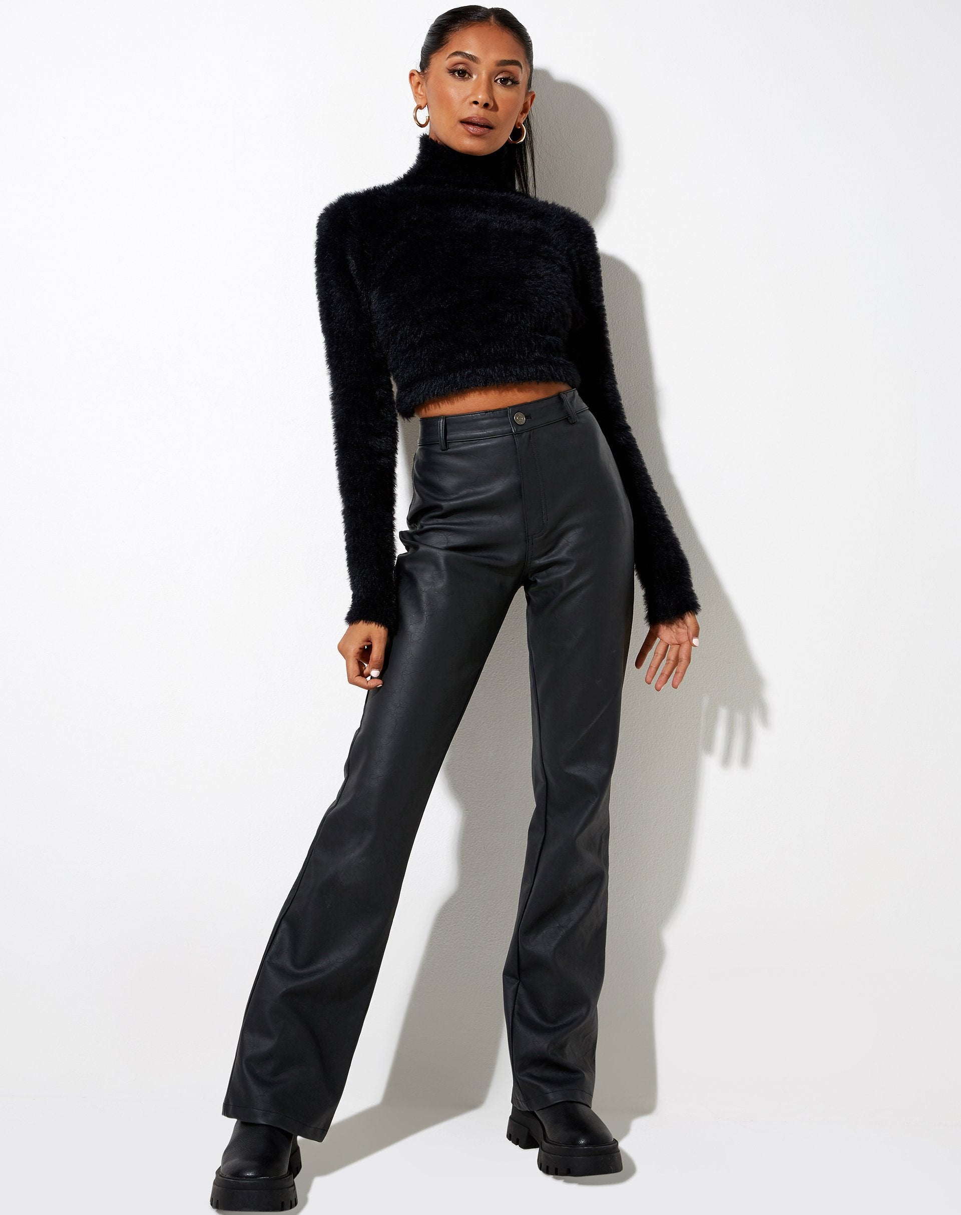Image of Qolia Crop Top in Furry Knit Black