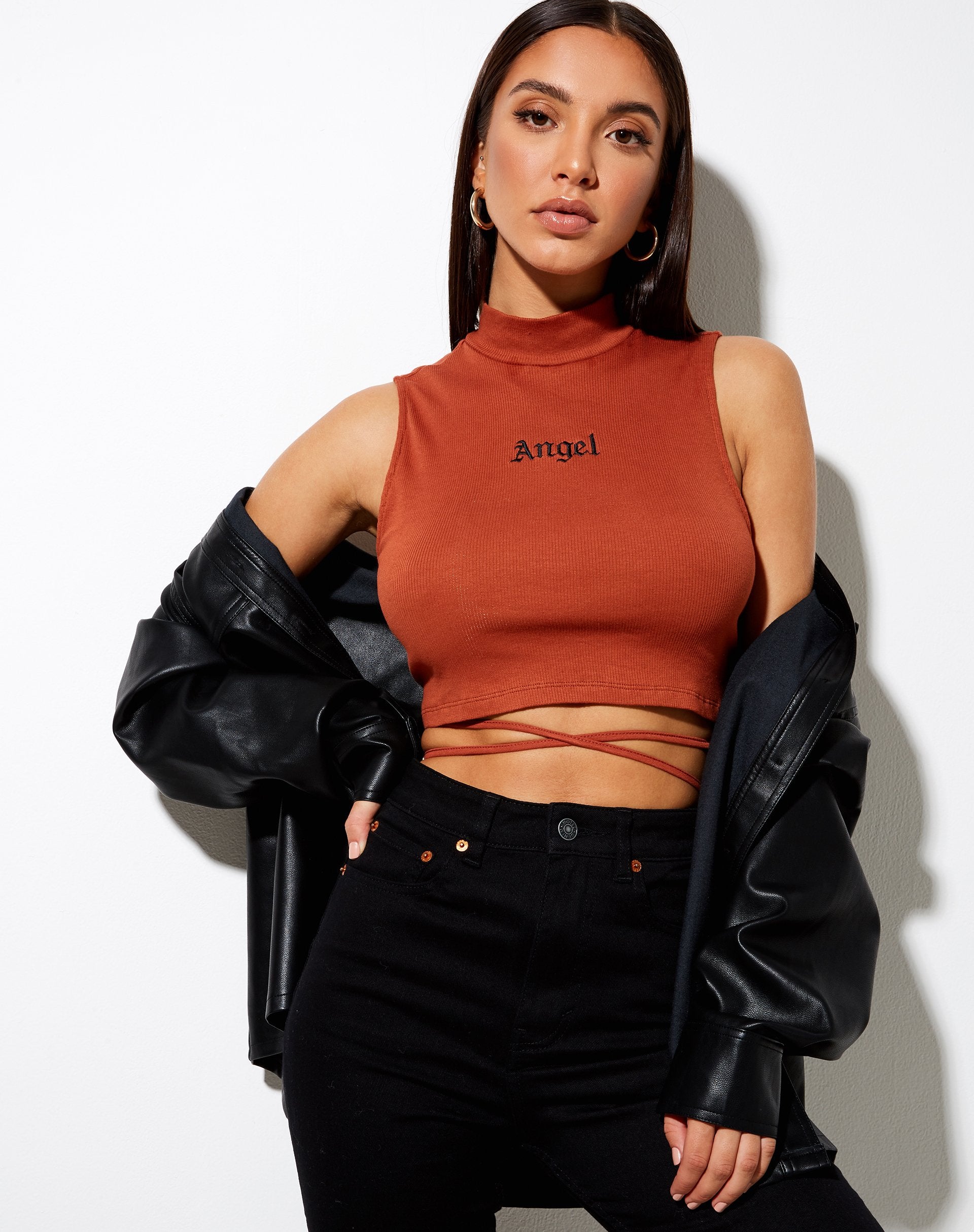 Image of Quera Crop Top in Rib Picante with Angel Embro