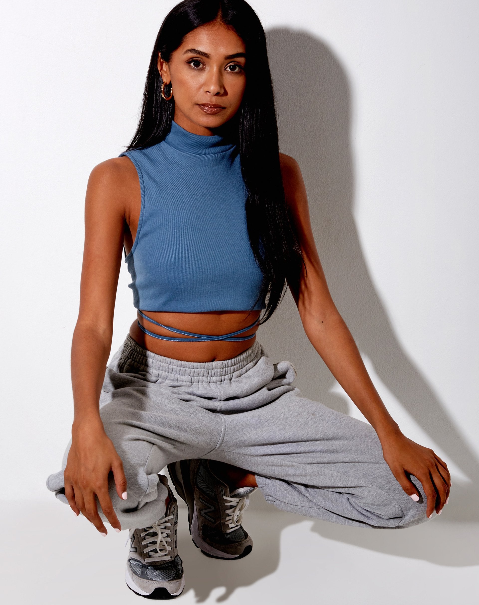 Image of Quera Crop Top in Rib Mineral Blue