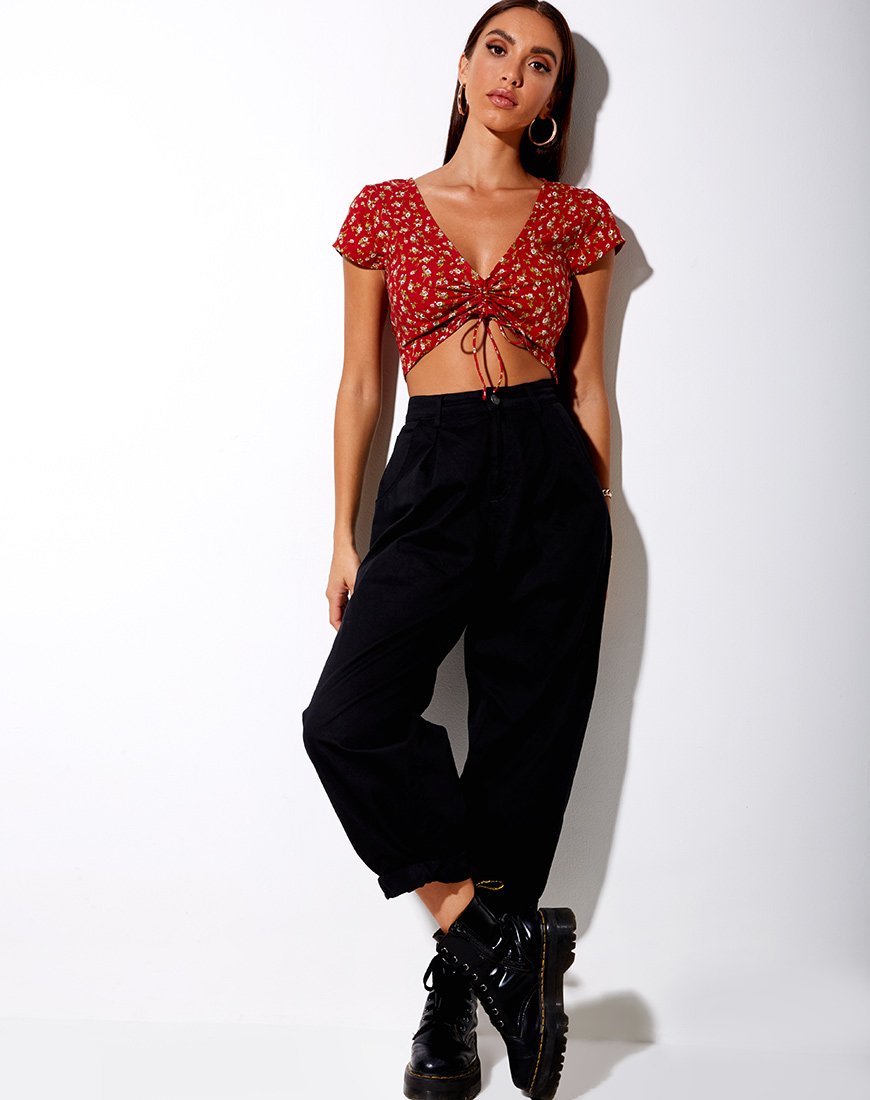 Image of Raeto Crop Top in Falling For You Floral Red