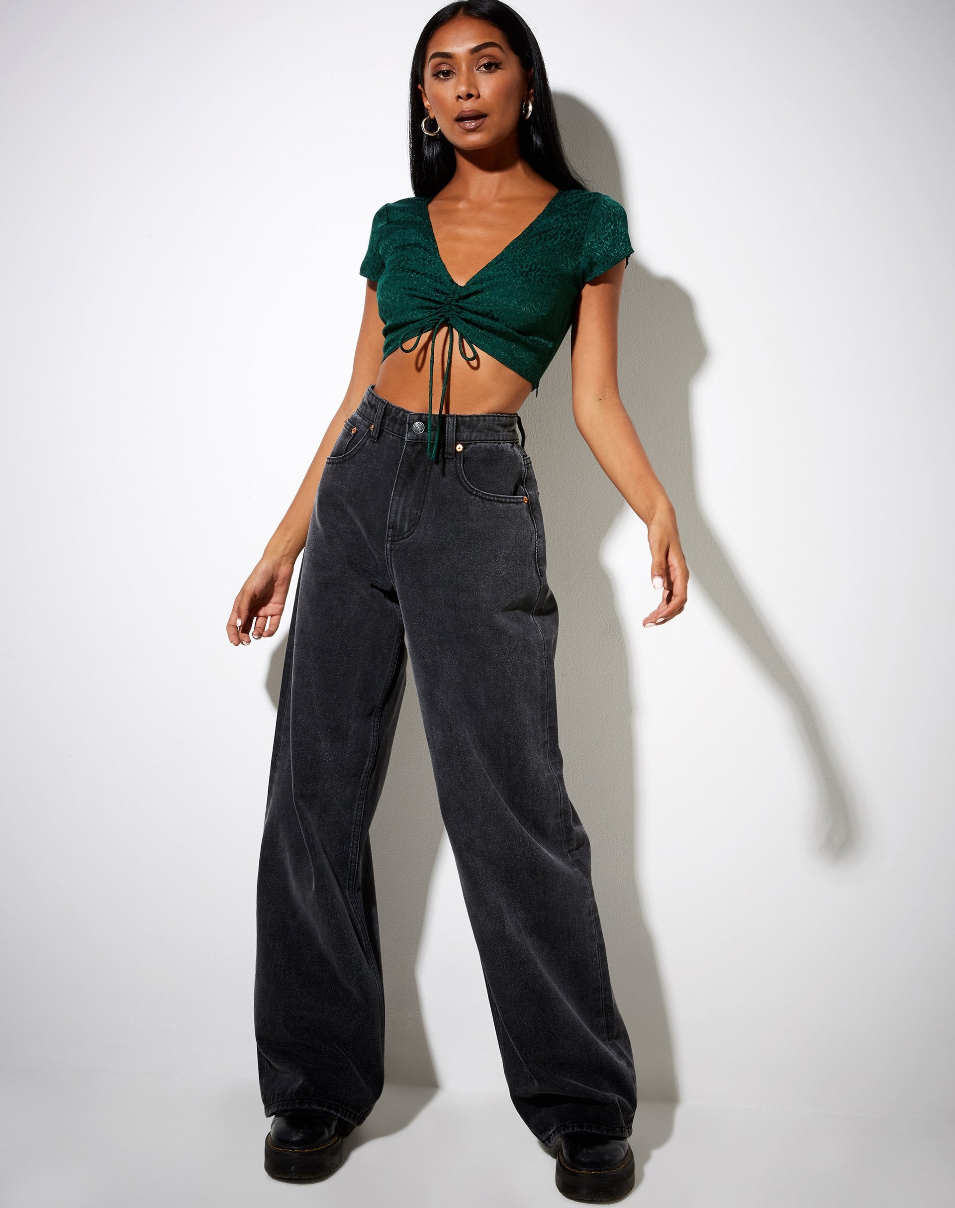 Image of Raeto Crop Top in Satin Cheetah Forest Green