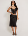 image of Resira Midi Skirt in Satin Pearled Black with Lace
